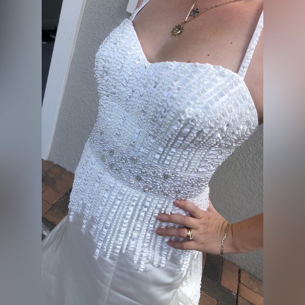 David's Bridal White Textured Wedding Dress
